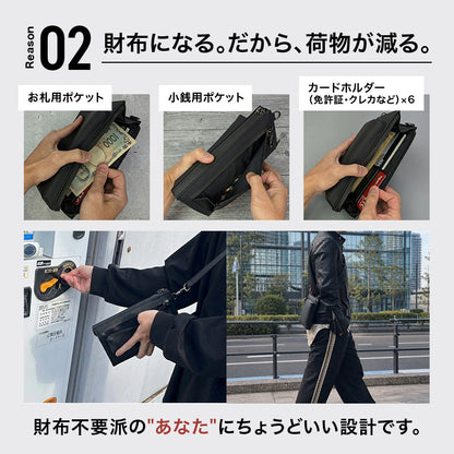 Eimless (エイムレス) 小型 スマホポーチ メンズ 6.3インチスマホ対応 お財布付き 防水PUレザー製 『防水試験実施済み』 本体142g 横12.5cmｘ縦20.5cm スマホ ショルダー ポシェット バッグ サコッシュ
