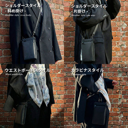 Eimless (エイムレス) 中型 スマホポーチ メンズ 大画面(6.9インチ)スマホ対応 お財布付き 防水 PUレザー製 『防水試験実施済み』 軽量125g 横12.5cmｘ縦21.5cm スマホ ショルダー ポーチ ポシェット バッグ サコッシュ
