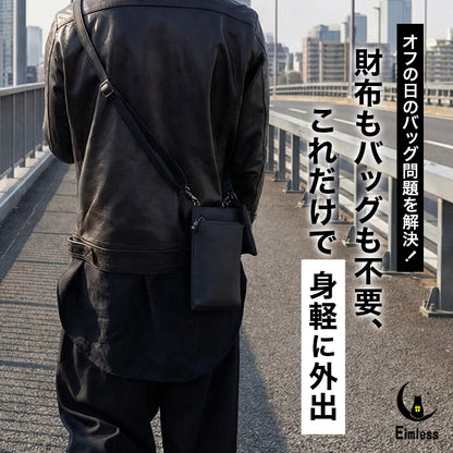 Eimless (エイムレス) 防水 スマホポーチ&ミニポーチセット メンズ 大画面スマホ対応 6.9インチスマホ ワイヤレスイヤホン収納 お財布付き ポーチ PUレザー製 スマホ ポーチ スマートフォンポーチ ショルダーポーチ スマホ ショルダー ポシェット お財布ショルダー 男性