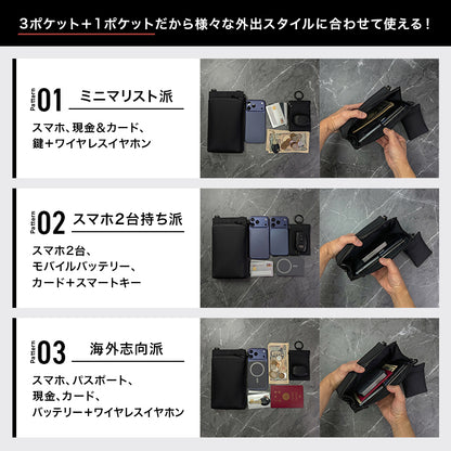 Eimless (エイムレス) 防水 スマホポーチ&ミニポーチセット メンズ 大画面スマホ対応 6.9インチスマホ ワイヤレスイヤホン収納 お財布付き ポーチ PUレザー製 スマホ ポーチ スマートフォンポーチ ショルダーポーチ スマホ ショルダー ポシェット お財布ショルダー 男性