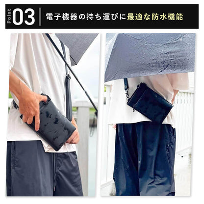 Eimless 3Way スマホ ショルダーバッグ メンズ 大画面(6.9インチ) スマホ対応 お財布付き 防水 PUレザー製 『防水試験実施済み』 軽量202g 横13.5cmｘ縦22cm ｘ 高さ5cm ミニショルダーバッグ ボディバッグ スマホポーチ