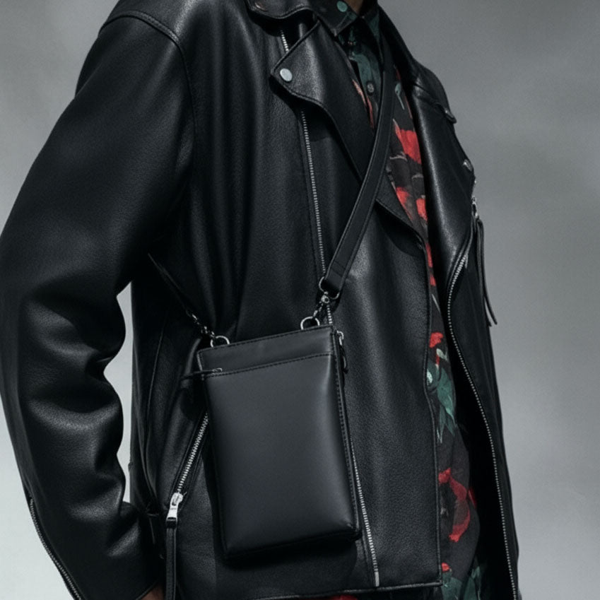 Eimless (エイムレス) 中型 スマホポーチ メンズ 大画面(6.9インチ)スマホ対応 お財布付き 防水 PUレザー製 『防水試験実施済み』 軽量125g 横12.5cmｘ縦21.5cm スマホ ショルダー ポーチ ポシェット バッグ サコッシュ