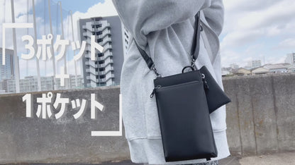 Eimless (エイムレス) 防水 スマホポーチ&ミニポーチセット メンズ 大画面スマホ対応 6.9インチスマホ ワイヤレスイヤホン収納 お財布付き ポーチ PUレザー製 スマホ ポーチ スマートフォンポーチ ショルダーポーチ スマホ ショルダー ポシェット お財布ショルダー 男性
